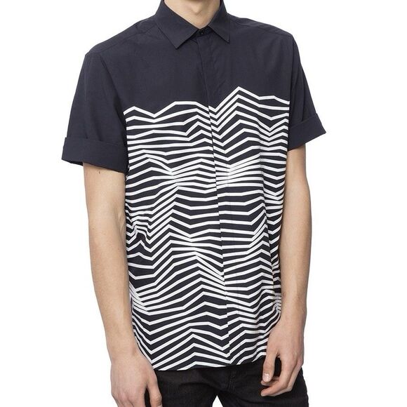 Neil Barrett Mens Button Shirt 39 Small Zig Zag Print Italy Luxury Art Designer - Picture 10 of 12